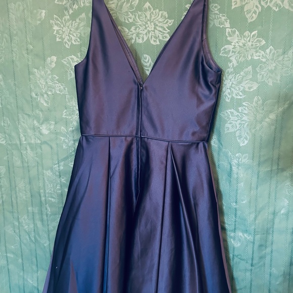 Navy Blue Cocktail Party Dress Size 5 Rhinestone Bling Pockets V Neck & Back - Picture 5 of 7